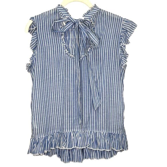 Anthropologie Blouse Size XS Vintage Charm Ruffled Peplum Blue Striped Flutter - Picture 6 of 9